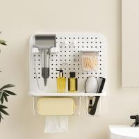 Estante de plástico para secador de pelo, caja de pañuelos para lavar la cara sin perforaciones montada en la pared, soporte para pañuelos clave para ahorrar espacio de gran capacidad para el hogar - details 10