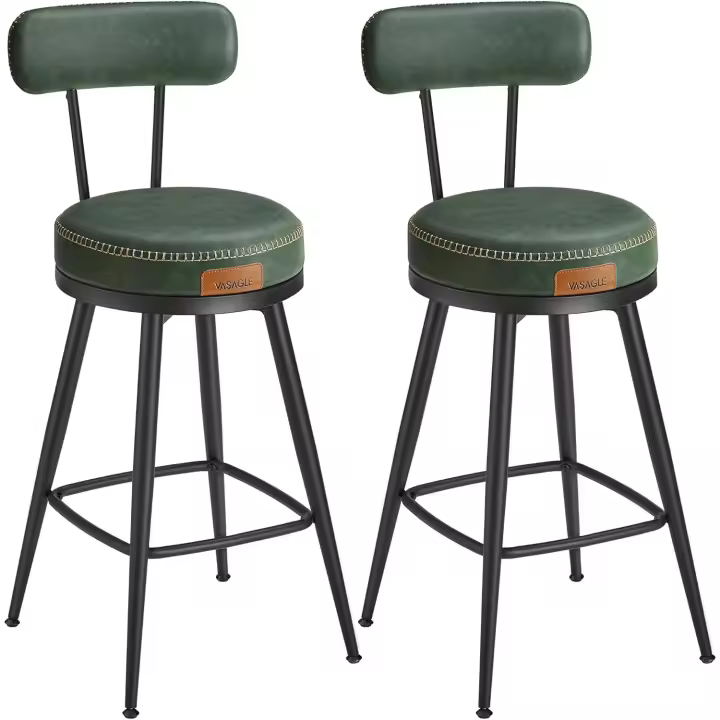 Giratorias de Barra con Respaldo, Cuero Sintético con Costuras, Moderno Siglo Medio, Altura 76 cm, - 1