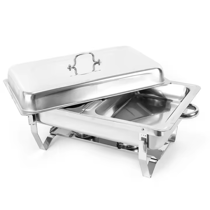 Chafing Dish Calentador de alimentos de acero inoxidable  juego de Buffet de platos para frotar 2 Compartimentos 7.5l - 1