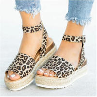 Sandalias Casuales de Moda para Mujer Talla Grande, Estampado de Leopardo, Hebilla de Cinturón Redondo, Verano Novedad - details 0