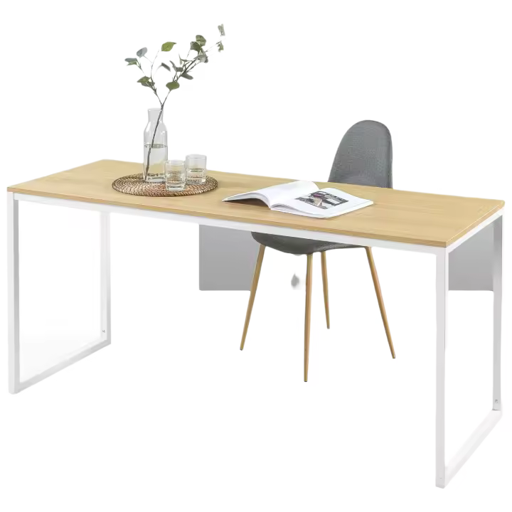 Jennifer Mesa de escritorio 160x61x74 cm - Mesa de estudio moderna de metal y madera - Mesa de ordenador - Marrón y blanco - 1