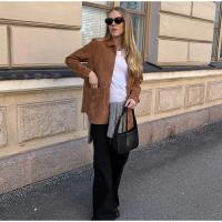 Abrigo de ante liso para mujer, chaqueta holgada con cuello vuelto y bolsillo de una sola botonadura, otoño e invierno, 2024 - details 4