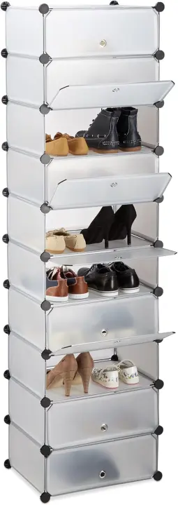 Mueble Zapatero Plástico, 10 Niveles, Estantería Modular DIY, Soporte Zapatos, 176 x 49 x 37 cm, Transparente - 1