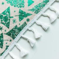 Mantel Individual Navideño con Borlas y Estampado Dorado - Tela de Algodón y Lino Ecológico para Decoración de Mesa (Estilo Rústico Premium) - details 7