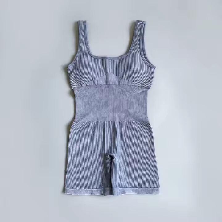 Mono de yoga para mujer con cuello redondo y tejido de nailon. Manga Sin Chancho Acabado en Lavado Ácido Ropa Deportiva Ajustada y Elástica - 1