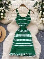 Vestido de punto a rayas con espalda descubierta, sin mangas, novedad de 2025, ceñido al cuerpo con cuello en V, vestidos informales con tirantes para vacaciones Multicolor para mujer - details 4