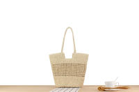 Hierba para mujer, bolso tejido ahuecado de nicho francés, un solo hombro, de mano, gran capacidad, para playa - details 3