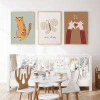 Pósteres de arte de pared de ganso, leopardo, oso, cereza, mariposa, pintura de lienzo nórdico, impresiones, imágenes de pared, decoración de habitación de niños, Kawaii, bebé - details 4