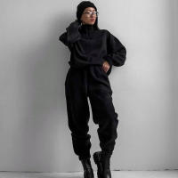 2025 primavera y otoño nueva ropa de mujer moda casual suelta cremallera cuello alto suéter conjunto de dos piezas. - details 23