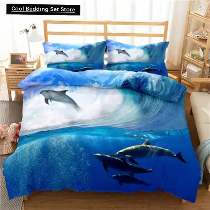 Conjunto de Cama de Dolphin Anime Dulce de Mar HD para Adolescentes Funda de Almohada para Twin, Single, Rey, Queen, Full Size - 1