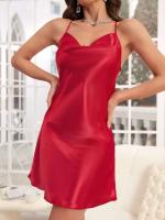 Pijama de satén con cuello colgante, espalda cruzada, camisola fina, camisón, camisón de mujer - details 8