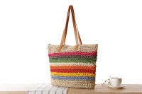 Bolso informal con rayas de contraste de arcoíris para mujer, tejido de hierba de un hombro, playa, bosque, serie, nuevo - details 1