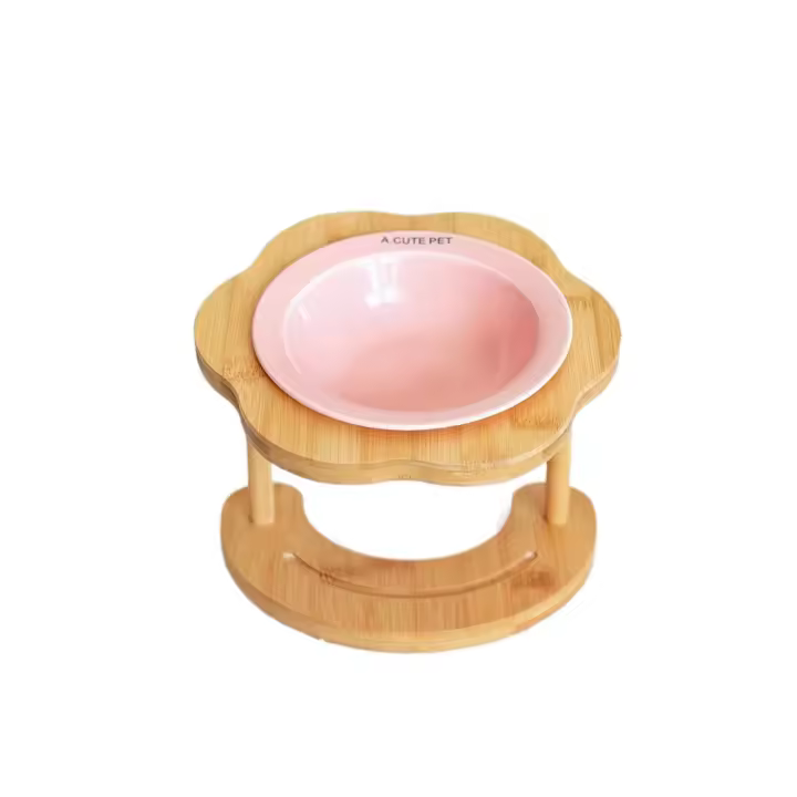 Cuenco de cerámica multiusos para gatos, cuenco de base alta creativo y bonito para mascotas, cuenco de alimentación de madera antivuelco para comida de perros, gatitos y cachorros - 1