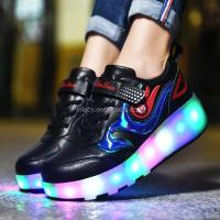 Dos luces LED con carga USB para patines infantiles, zapatos con ruedas flash para niñas y niños con dos ruedas - details 4
