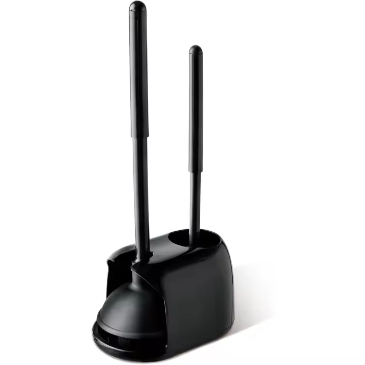 Eyliden Desatascador y Cepillo de Inodoro, Juego de émbolo 2 en 1 con Soporte, Herramientas de Limpieza de baño con Soporte (Negro) - 1