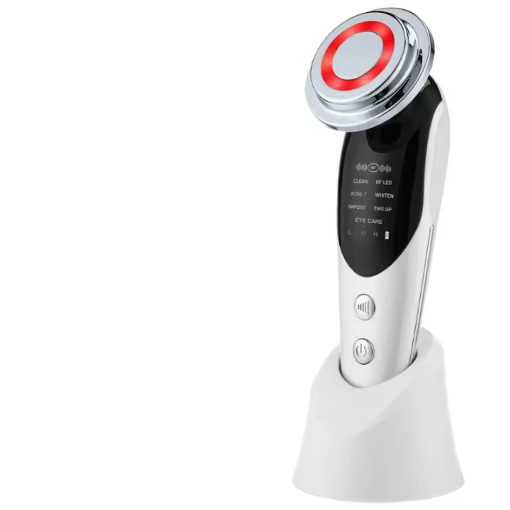 Nuevo 7 en 1 EMS Luz de color de microcorriente Vibración LED Presentador de limpieza de belleza Levantamiento facial Presentador de esencia Gran promoción - 1