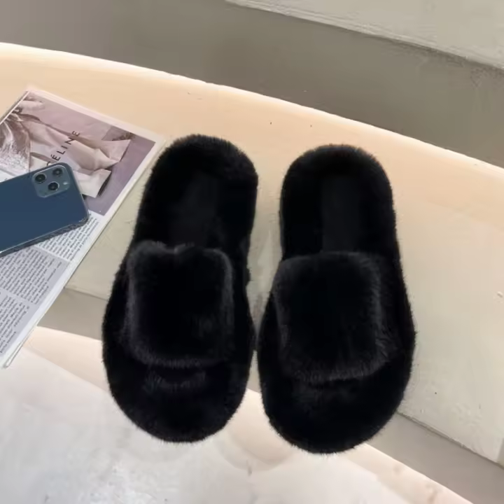 Botas de cuero de suela gruesa de gran tamaño para mujer, pantuflas cálidas de felpa para interiores, otoño e invierno, nuevos artículos para el hogar - 1