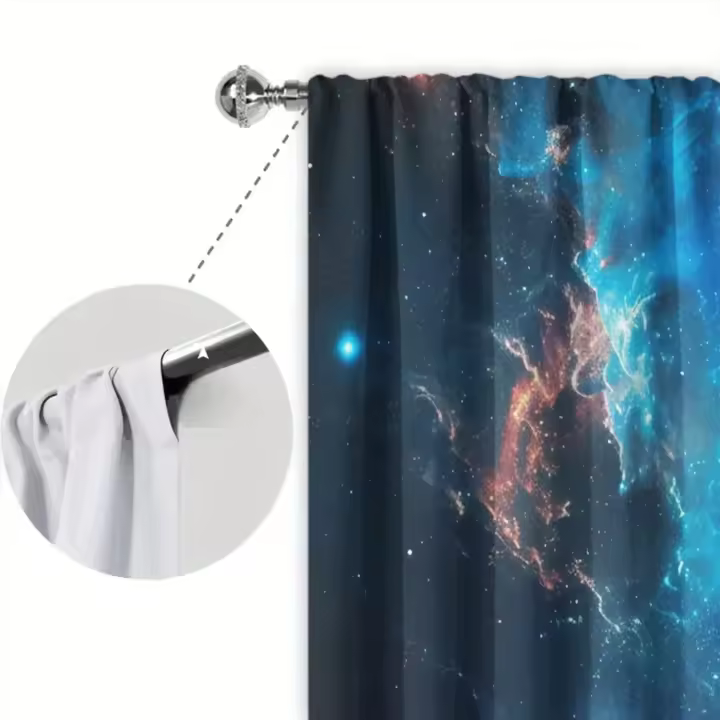 2pcs Cortina Astronauta Impresión Para Decoración De Hogar Tratamiento De Ventana Para Dormitorio Oficina Cocina Sala De Estar Y Estudio - 1