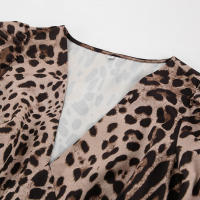 Estampado de leopardo con cuello en V ajustado verano otoño nuevo estampado manga larga vestido corto para mujer elegante - details 13