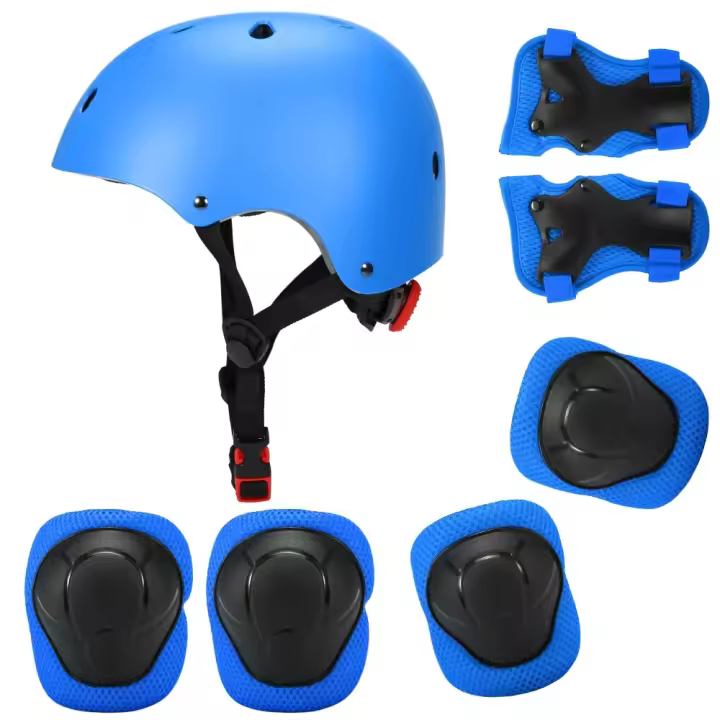 Juego de casco Infantil y almohadillas ajustables, rodilleras infantiles, silines, protectores de muñeca para scooter Azul - 1
