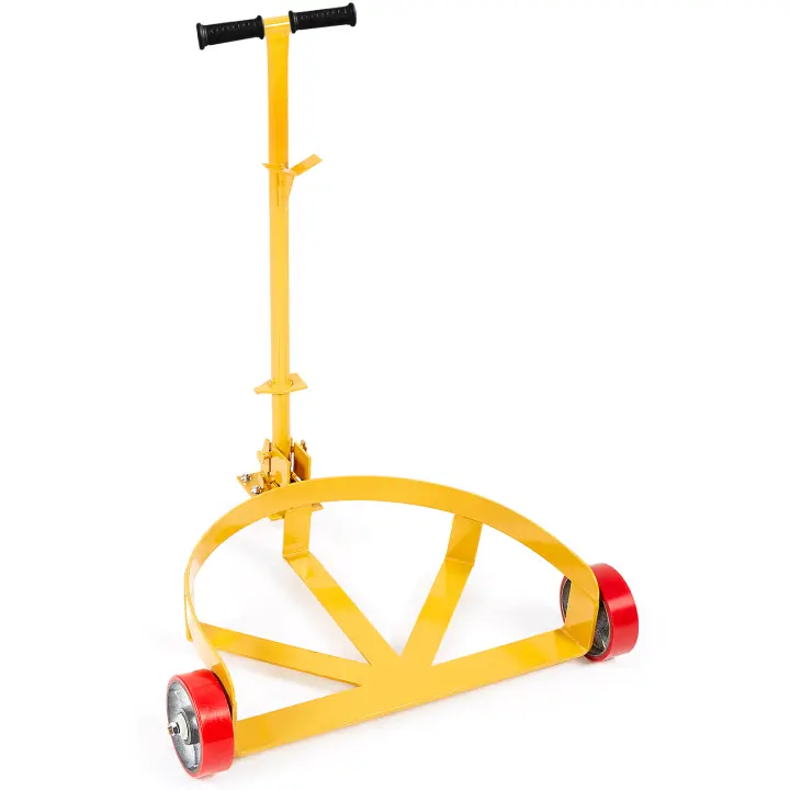 SucceBuy Carro para bidones de 55 galones, capacidad de 1200 libras, carro para barriles, carro redondo de acero, mango ajustable de perfil bajo resistente, 3 ruedas - 1