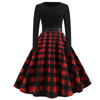 Women dot print party elegant vintage swing long sleeve dress - details 5