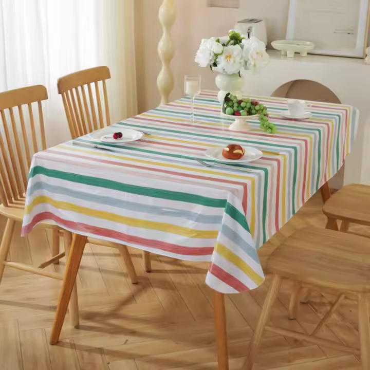 Manteles impermeables de PVC fáciles de limpiar, cubierta de mesa de estilo Pastoral a rayas, decoración de mesa más gruesa a prueba de aceite, decoraciones de mesa de tela - 1