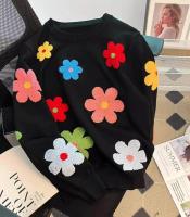 Jersey coreano con bordado Floral, suéter de alta calidad para mujer, Tops elegantes de punto con cuello redondo - details 13