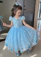 Vestido de princesa de lentejuelas de verano para niños, disfraz con estampado azul, vestido elegante de Reina de la nieve para niñas, regalo de cumpleaños para niños - details 16