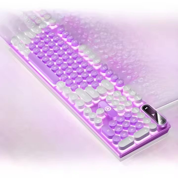 Teclado de Juego de Máquina de Escribir Redondo de 104 Teclas con Cable Iluminado Retroiluminado - 1