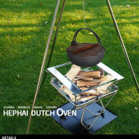 Estufa colgante multifuncional de hierro fundido con tapa de madera para acampar al aire libre, bolsas de almacenamiento para ol - details 1