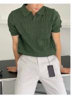 Cuello de gama alta de verano para hombre, top de punto de manga delgada informal, efecto de pérdida de peso, estilo coreano, moda de color sólido - details 12