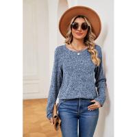 Jersey de manga larga para mujer, camiseta holgada con cuello redondo, tops de Color sólido, otoño e invierno, nuevo - details 30
