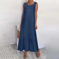 Elegante Vestido Maxi Blanco para Mujer Moda de Verano 2024 Cuello Redondo, Manga Sin Agarrar, Vestidos Largos - details 3