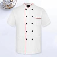 Uniforme de Chef Unisex con cuello levantado, línea decorativa de manga corta, bolsillo tipo parche con doble botonadura, Tops de uniforme de camarero de panadería para restaurante - details 3