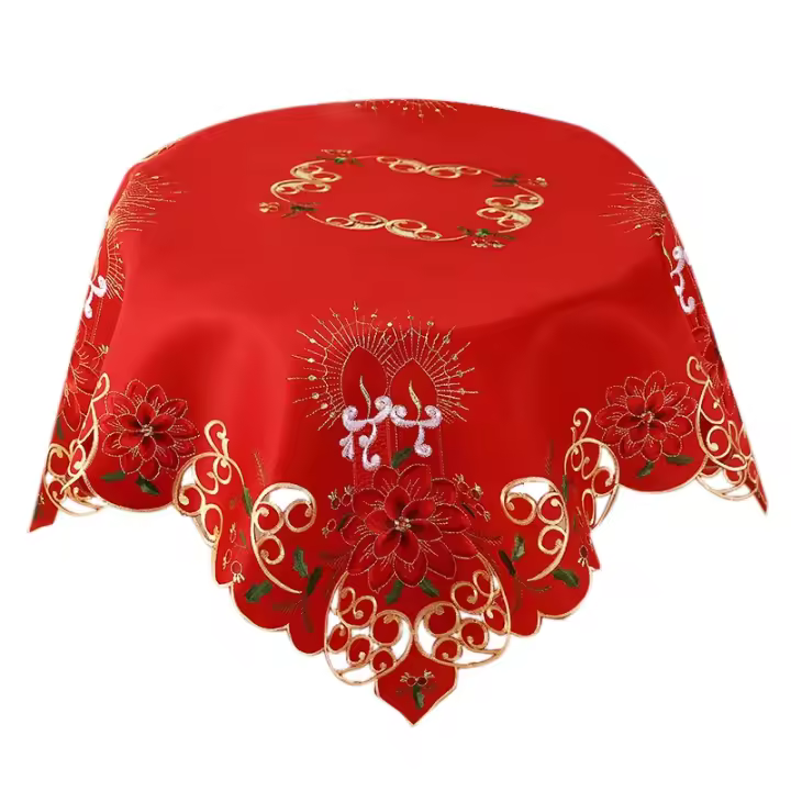 Mantel redondo ahuecado bordado de Navidad, mantel para restaurante, comedor, fiesta, eventos de banquete, 33 pulgadas - 1