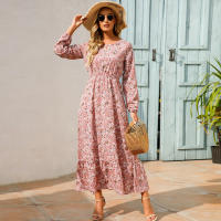 2024 mujeres Maxi vestido Casual de manga larga de cintura alta playa Mujer vestidos de gasa vestidos florales Mujer nuevo - details 2