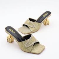 Pantuflas exteriores con diamantes de imitación, puntera cuadrada sencilla para mujer, sexys y versátiles. - details 11