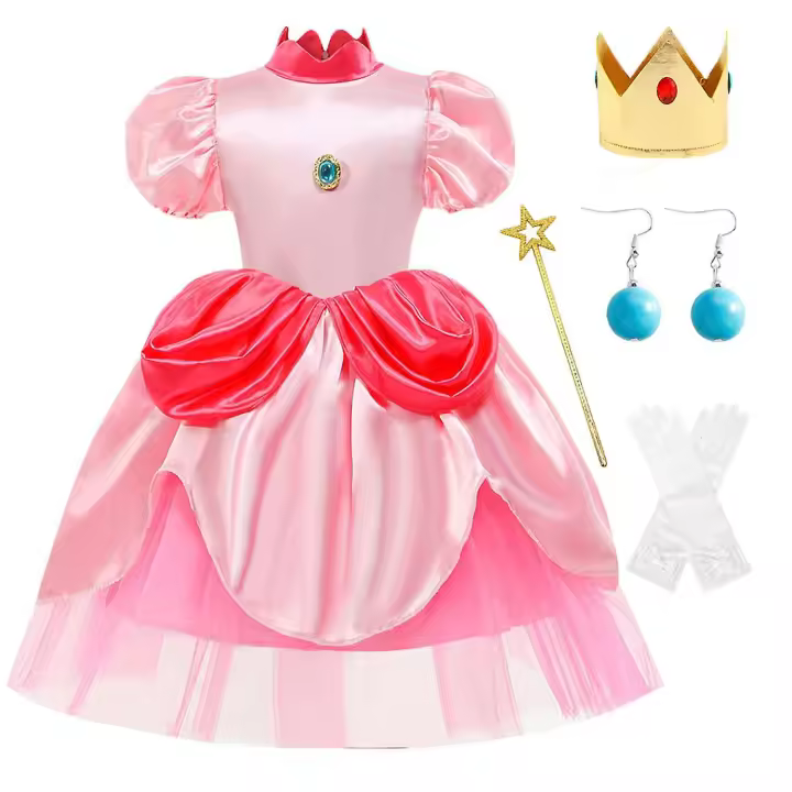 Conjunto de vestir de princesa melocotón con accesorios para niñas, listo para cosplay - 1