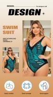 Traje de Baño de Talla Grande con Estampado de Flor Sexy Escote en V Profundo, Espalda Descubierta, Material de Poliéster - details 1