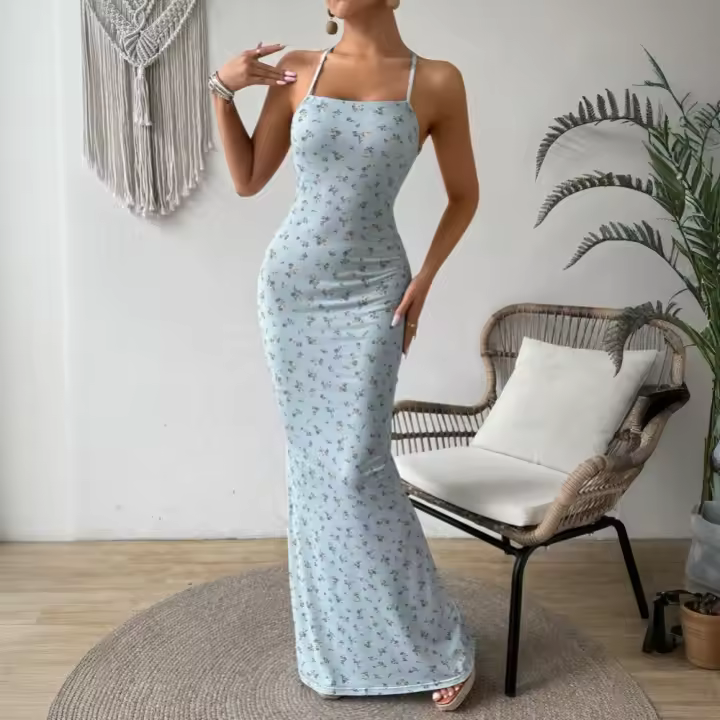 Vestido Largo de Tirantes para Mujer 2025 Miravia Estampado Floral Elegante Espalda Descubierta - 1