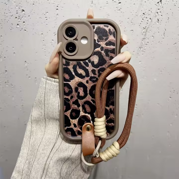 Funda de Teléfono con Correa de Leopardo para iPhone Protección Elevada para Cámara Fácil de Llevar - 1