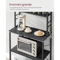 EstanterÍa de Cocina, EstanterÍa de PanaderÍa, 6 Estantes y 6 Ganchos, para Microondas, Marco de Acero, Industrial, 40 x 80 x 167 cm, MarrÓn RÚstico y Negro - details 23