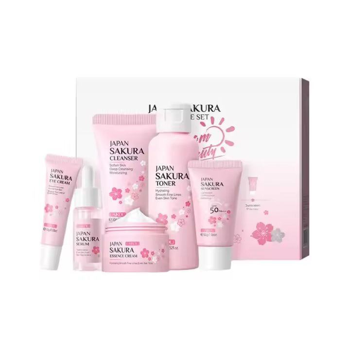 LAIKOU-Juego de cuidado de la piel, crema limpiadora Facial con Control de aceite, suero para el cuidado de la cara oscura, crema para ojos, nutritiva, círculos de la piel, desvanecimiento de la cara, I1W0, 6 uds. - 1