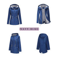 Camiseta impermeable con capucha a rayas de manga larga para mujer, longitud media - details 3