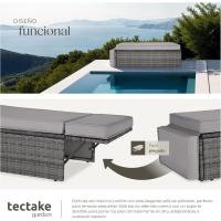 Sofá de Ratán con Taburete Reposapiés, Conjunto Jardín Sillón 2 Plazas, Mueble Jardín Exterior con Cojines Gruesos, Conjunto Terraza Resistente a la Intemperie y Estructura en Acero - Gris - details 4