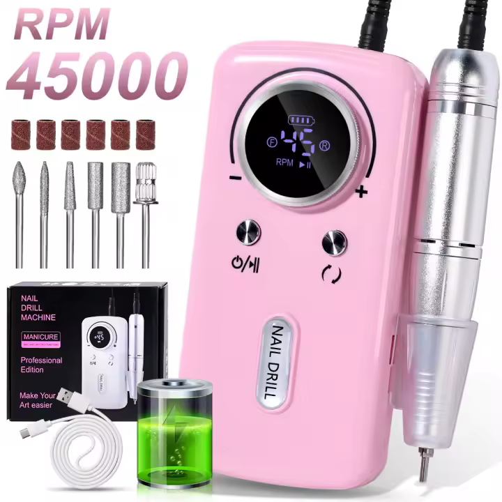 Taladro Eléctrico de Uñas de Alta Velocidad 45000RPM Herramienta de Manicura Profesional con Cubierta Completa Advertencia de Seguridad para Bebés y Niños Equipo de Manicura de Belleza - 1