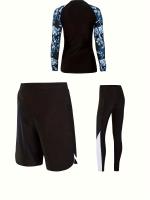 Traje De Baño Para Hombres, Ajustado Y De Secado Rápido, Traje De Buceo De Manga Larga + Pantalones Cortos Activos + Leggings - details 4