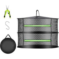 Rejilla para secar hierbas de 2 capas, rejilla para secar colgantes para plantas con cremallera, un gancho en S, una tijera de jardinería, red negra para secar hierbas, flores, brotes, pescado, verduras - details 0