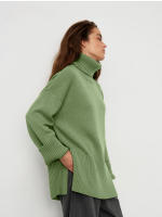 Suéter con cuello de tortuga para mujer, jersey básico de punto con abertura, holgado e informal, suave y cálido, otoño e invier - details 3